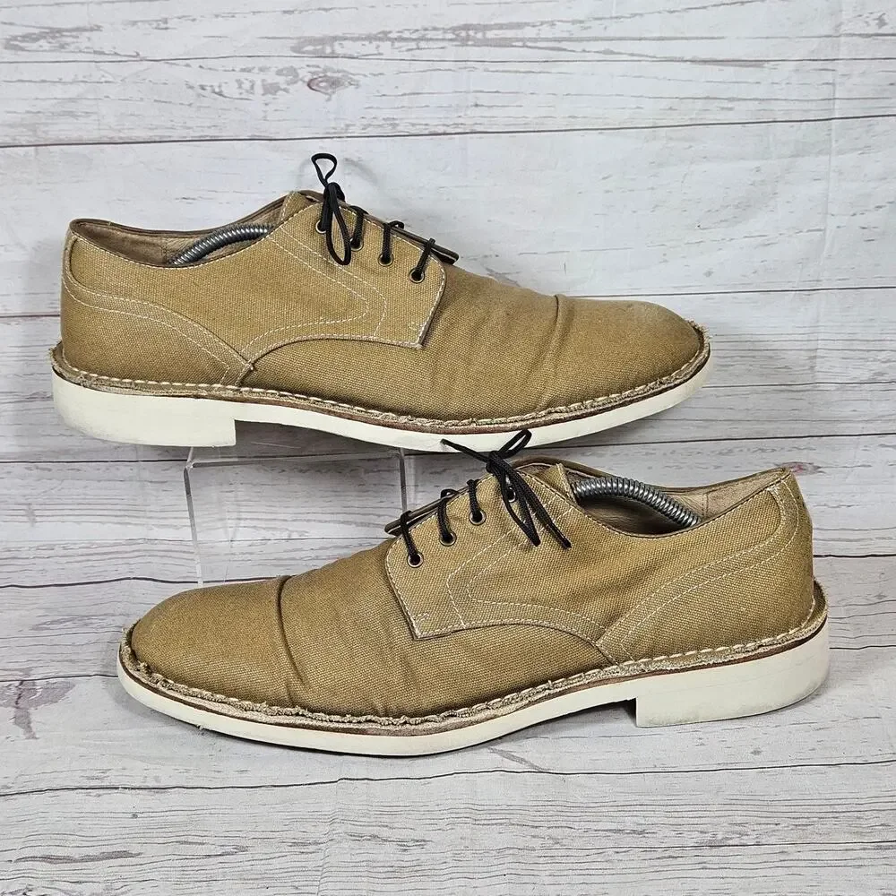 John Varvatos Men's Tan Canvas Derby Shoes US 12M Contrast Stitch Casual